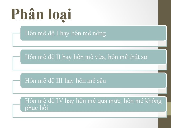 Phân loại Hôn mê độ I hay hôn mê nông Hôn mê độ II