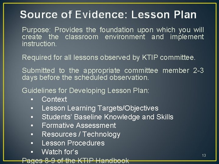 Source of Evidence: Lesson Plan Purpose: Provides the foundation upon which you will create Source of Evidence: Lesson Plan Purpose: Provides the foundation upon which you will create