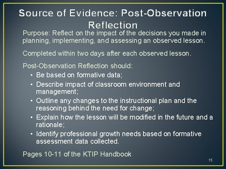 Source of Evidence: Post-Observation Reflection Purpose: Reflect on the impact of the decisions you Source of Evidence: Post-Observation Reflection Purpose: Reflect on the impact of the decisions you