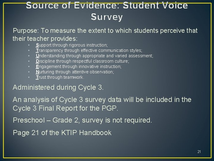 Source of Evidence: Student Voice Survey Purpose: To measure the extent to which students Source of Evidence: Student Voice Survey Purpose: To measure the extent to which students