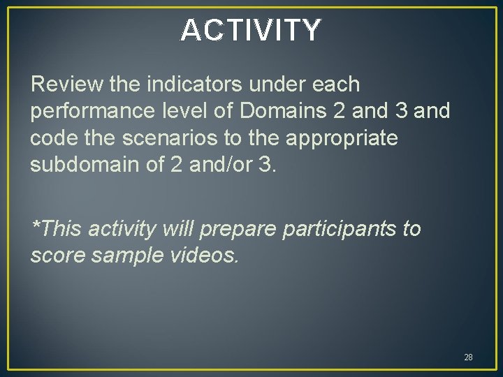 ACTIVITY Review the indicators under each performance level of Domains 2 and 3 and ACTIVITY Review the indicators under each performance level of Domains 2 and 3 and