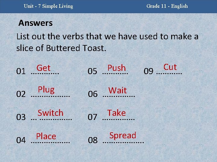 Unit -2 - Facing Challenges Unit 7 Simple Living Grade 11 - English Answers