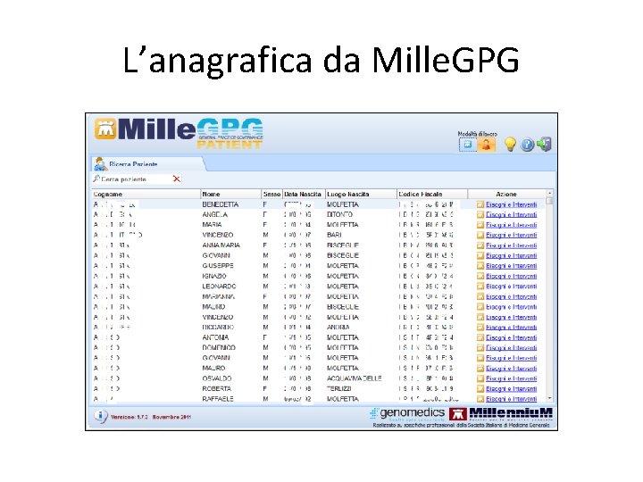 L’anagrafica da Mille. GPG 