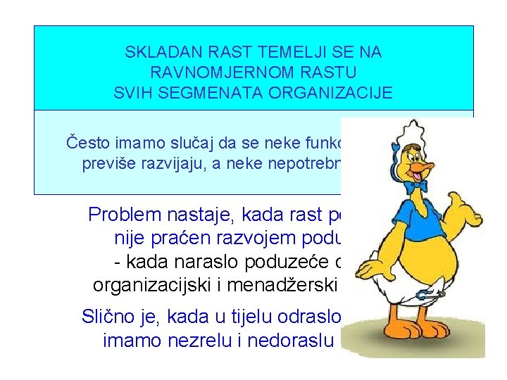 SKLADAN RAST TEMELJI SE NA RAVNOMJERNOM RASTU SVIH SEGMENATA ORGANIZACIJE Često imamo slučaj da