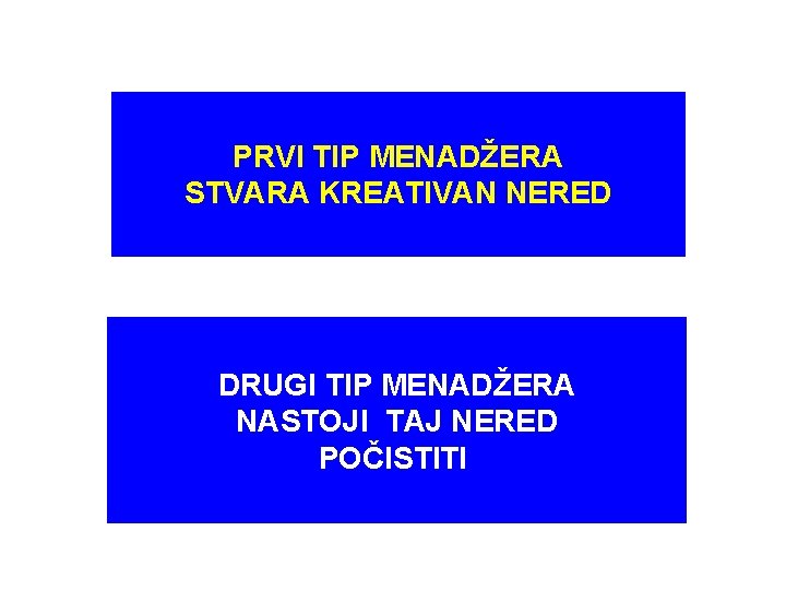 PRVI TIP MENADŽERA STVARA KREATIVAN NERED DRUGI TIP MENADŽERA NASTOJI TAJ NERED POČISTITI 