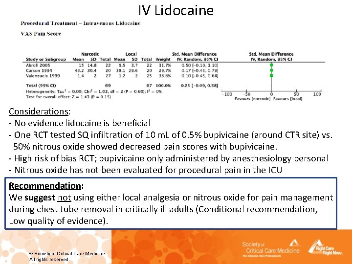 IV Lidocaine Considerations: - No evidence lidocaine is beneficial - One RCT tested SQ