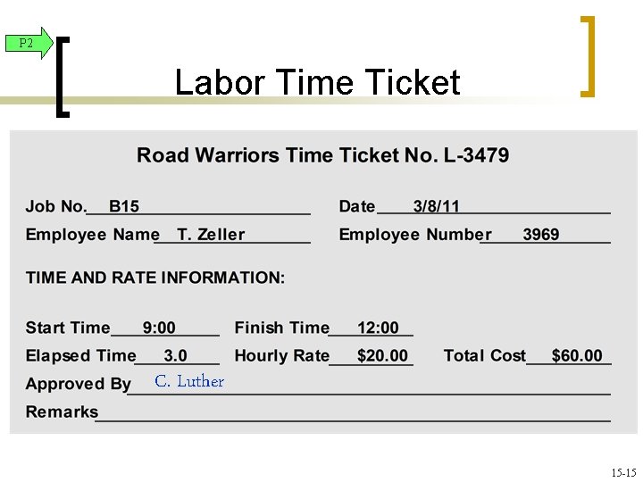 P 2 Labor Time Ticket C. Luther 15 -15 