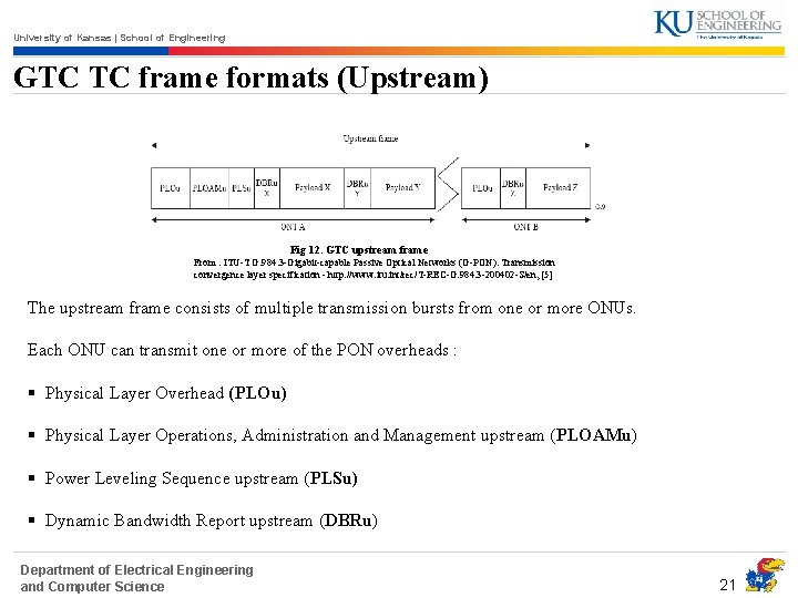 University of Kansas | School of Engineering GTC TC frame formats (Upstream) Fig 12.