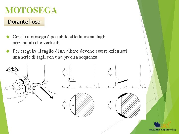 MOTOSEGA Durante l’uso Con la motosega è possibile effettuare sia tagli orizzontali che verticali