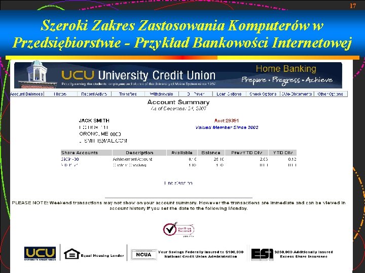 17 Szeroki Zakres Zastosowania Komputerów w Przedsiębiorstwie - Przykład Bankowości Internetowej 