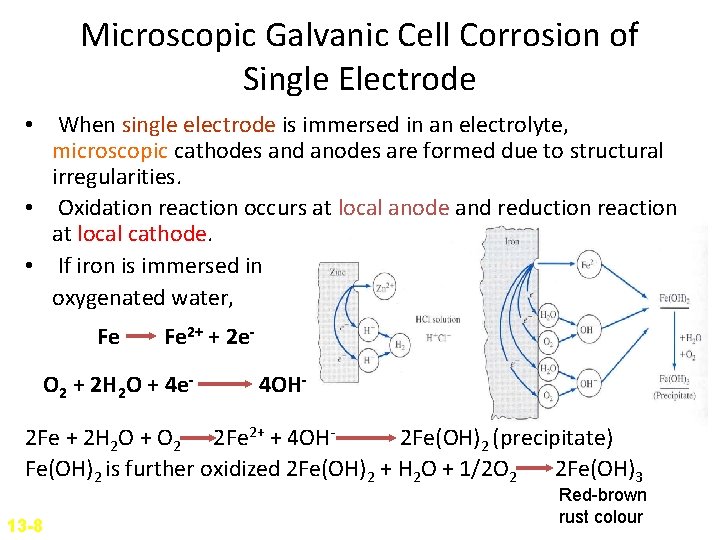 Microscopic Galvanic Cell Corrosion of Single Electrode • When single electrode is immersed in