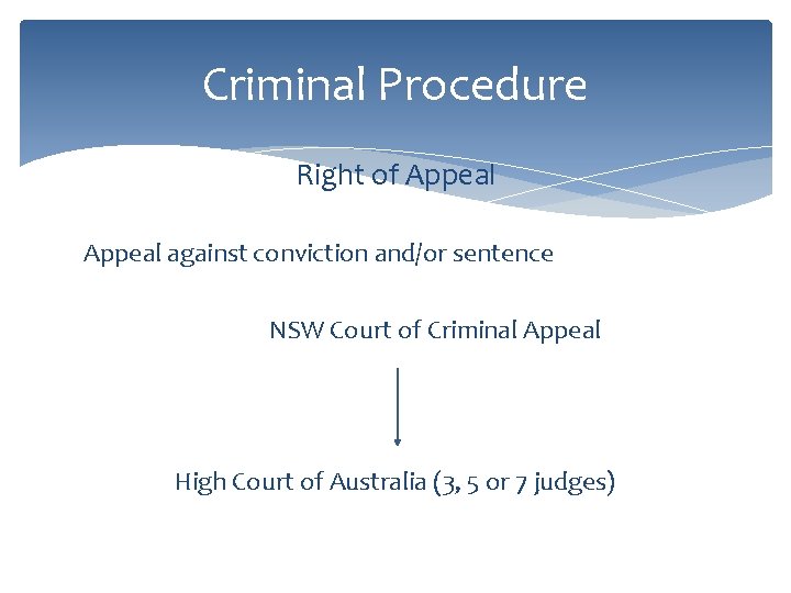 Criminal Procedure Right of Appeal against conviction and/or sentence NSW Court of Criminal Appeal