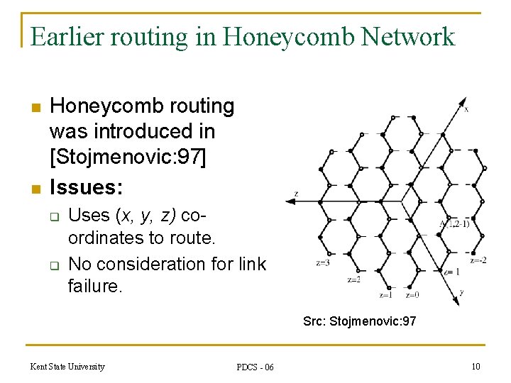 Earlier routing in Honeycomb Network n n Honeycomb routing was introduced in [Stojmenovic: 97]