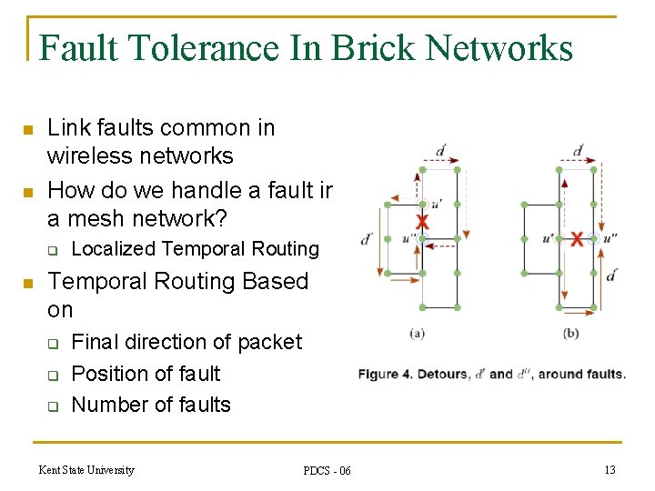 Fault Tolerance In Brick Networks n n Link faults common in wireless networks How