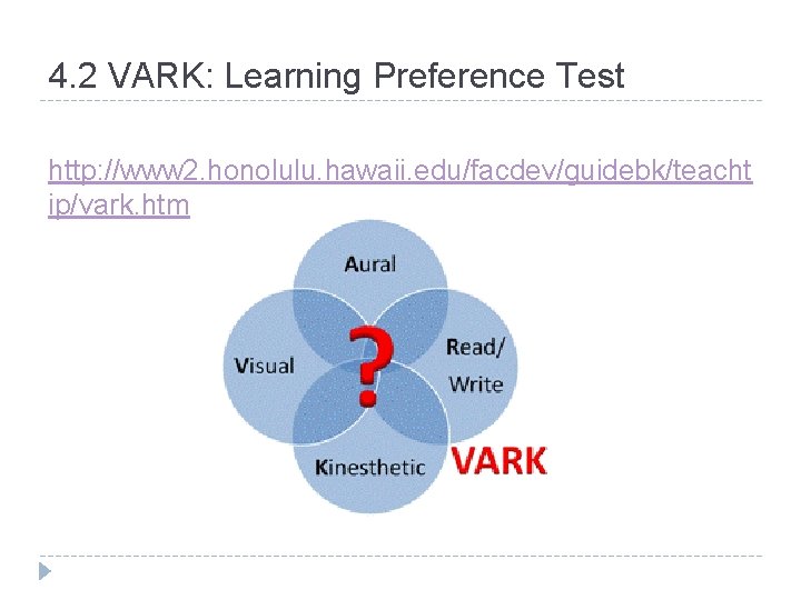 4. 2 VARK: Learning Preference Test http: //www 2. honolulu. hawaii. edu/facdev/guidebk/teacht ip/vark. htm