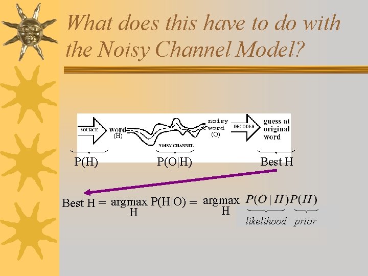 What does this have to do with the Noisy Channel Model? (O) (H) P(O|H)