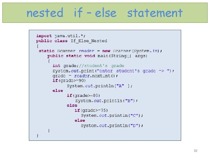 nested if – else statement 32 