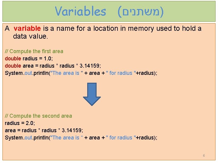 Variables ( )משתנים A variable is a name for a location in memory used