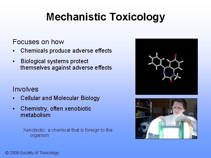 Mechanistic Toxicology Focuses on how • Chemicals produce adverse effects • Biological systems protect