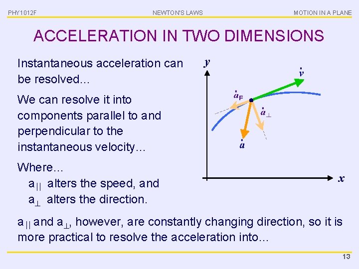 PHY 1012 F NEWTON’S LAWS MOTION IN A PLANE ACCELERATION IN TWO DIMENSIONS Instantaneous