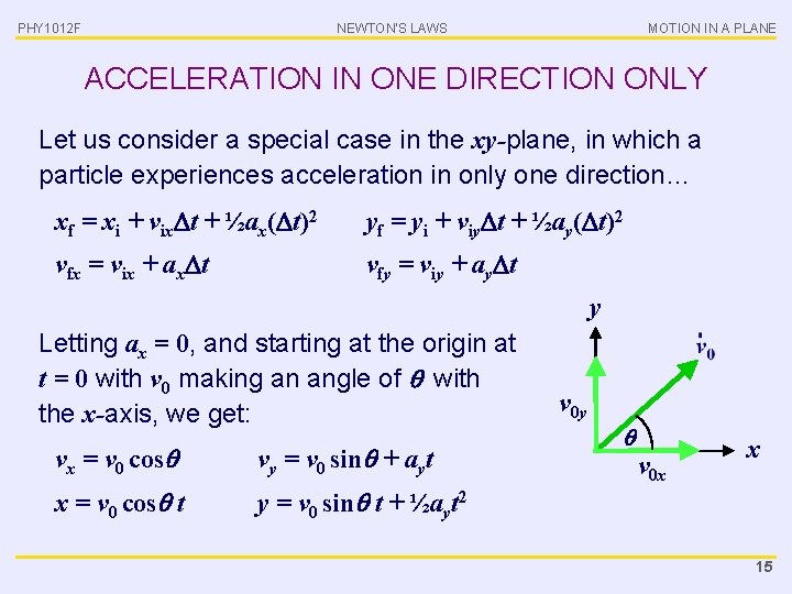 PHY 1012 F NEWTON’S LAWS MOTION IN A PLANE ACCELERATION IN ONE DIRECTION ONLY