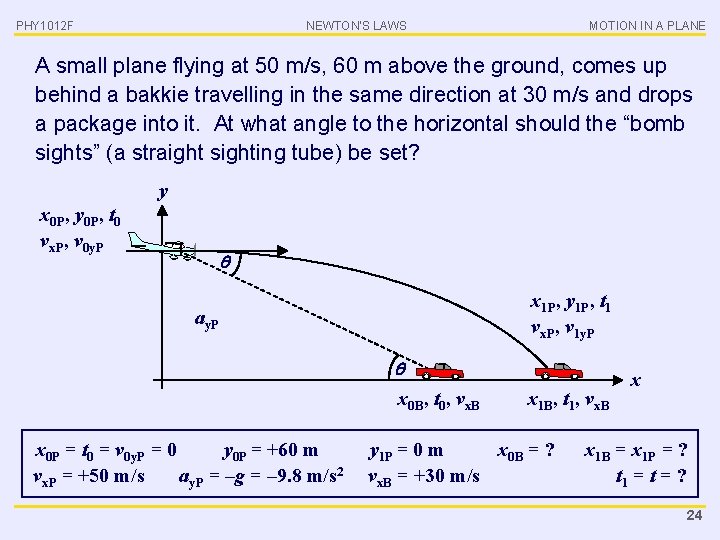PHY 1012 F NEWTON’S LAWS MOTION IN A PLANE A small plane flying at