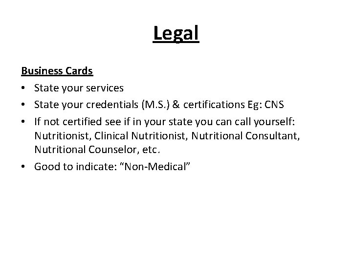 Legal Business Cards • State your services • State your credentials (M. S. ) Legal Business Cards • State your services • State your credentials (M. S. )