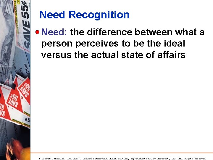 Need Recognition Need: the difference between what a person perceives to be the ideal