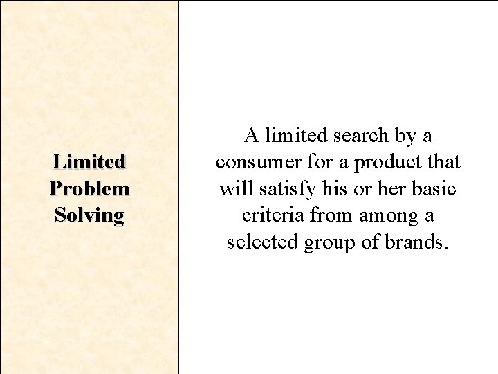 Limited Problem Solving A limited search by a consumer for a product that will