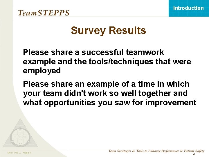 Introduction Survey Results Please share a successful teamwork example and the tools/techniques that were