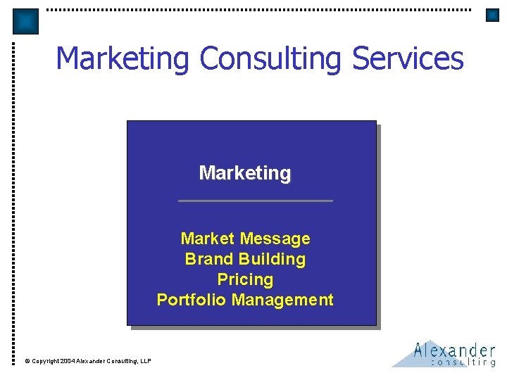 Marketing Consulting Services Marketing Market Message Brand Building Pricing Portfolio Management © Copyright 2004