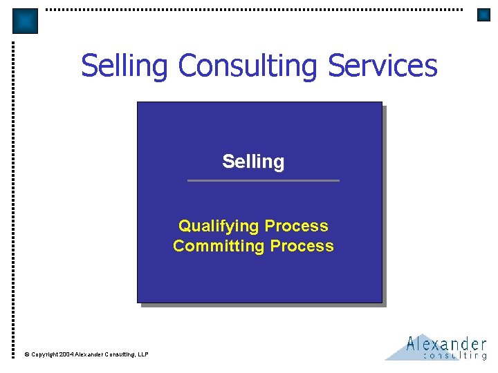 Selling Consulting Services Selling Qualifying Process Committing Process © Copyright 2004 Alexander Consulting, LLP