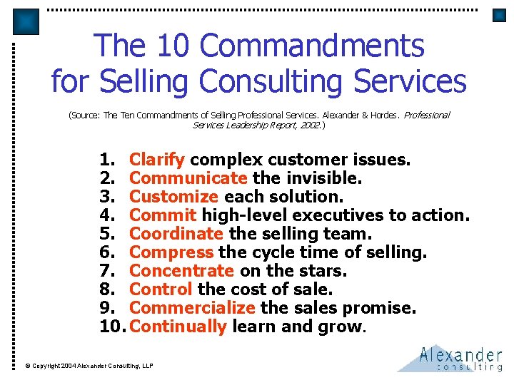 The 10 Commandments for Selling Consulting Services (Source: The Ten Commandments of Selling Professional