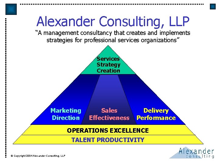 Alexander Consulting, LLP “A management consultancy that creates and implements strategies for professional services