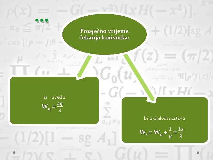 . . . Prosječno vrijeme čekanja korisnika: a) u redu b) u cijelom sustavu . . . Prosječno vrijeme čekanja korisnika: a) u redu b) u cijelom sustavu