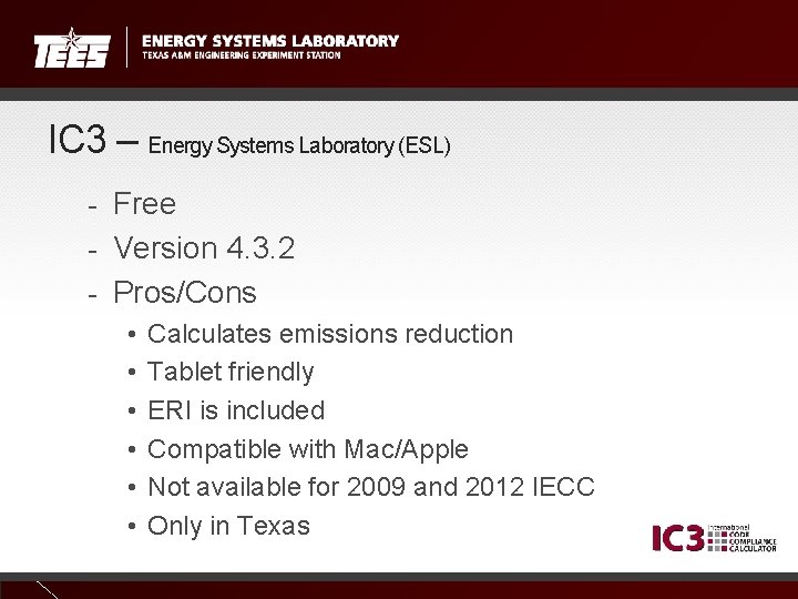 IC 3 – Energy Systems Laboratory (ESL) - Free - Version 4. 3. 2