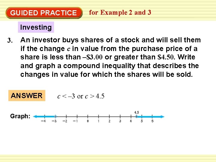 GUIDED PRACTICE for Example 2 and 3 Investing 3. An investor buys shares of