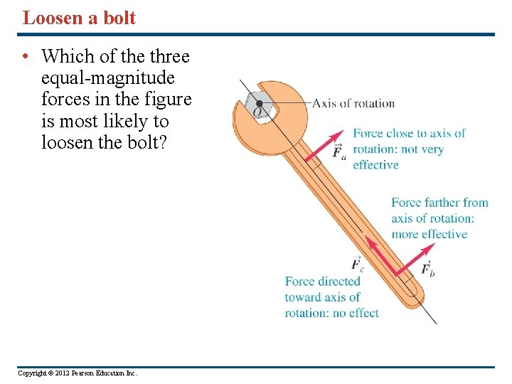 Loosen a bolt • Which of the three equal-magnitude forces in the figure is
