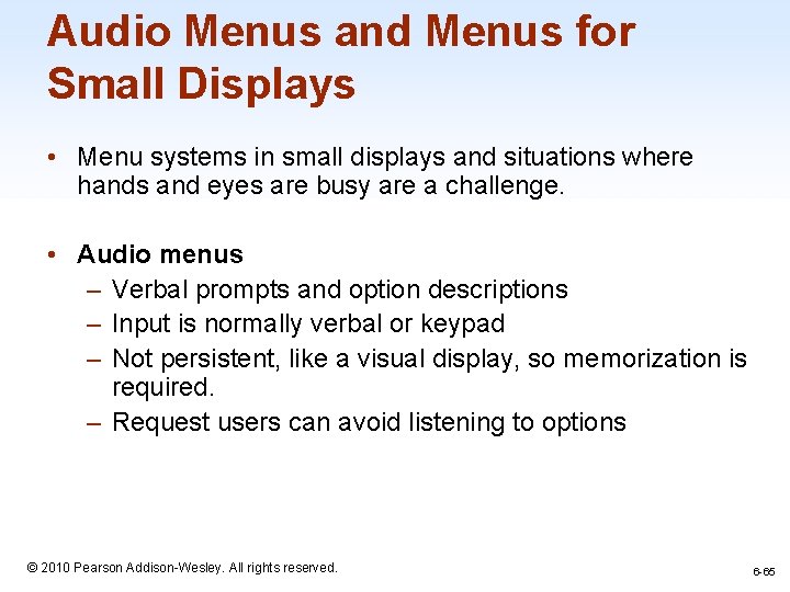 Audio Menus and Menus for Small Displays • Menu systems in small displays and