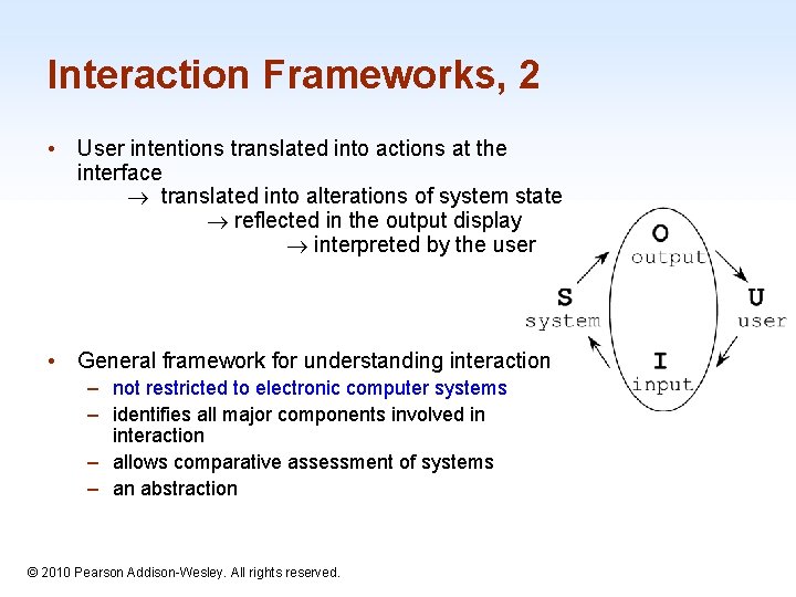 Interaction Frameworks, 2 • User intentions translated into actions at the interface translated into