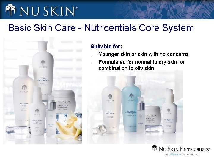 Basic Skin Care - Nutricentials Core System Suitable for: Younger skin or skin with
