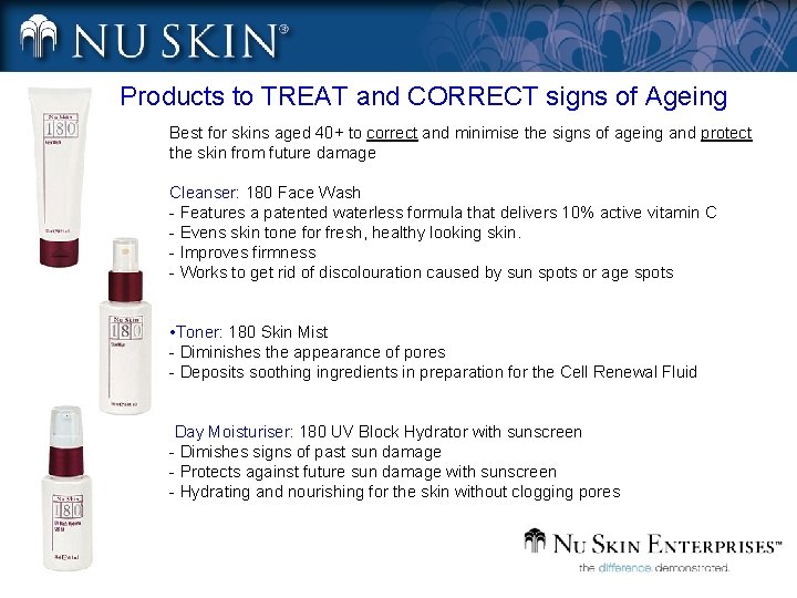 Products to TREAT and CORRECT signs of Ageing Best for skins aged 40+ to