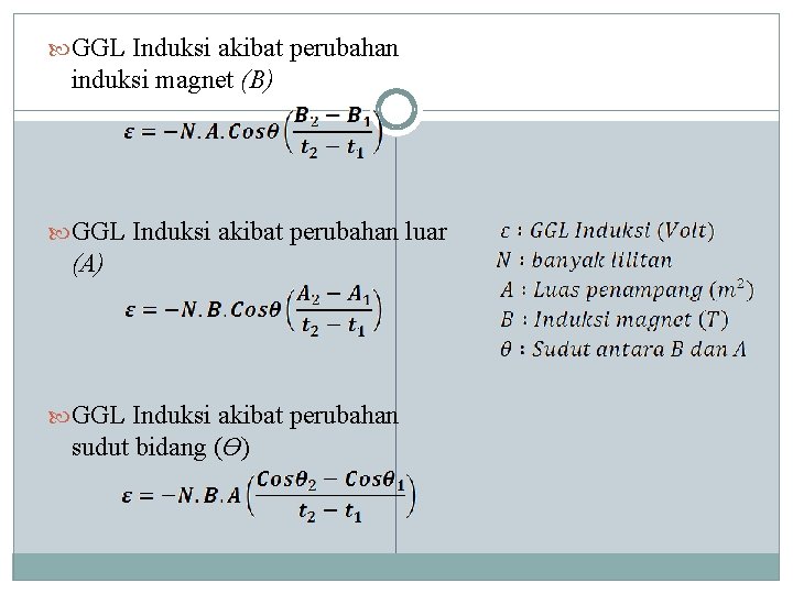  GGL Induksi akibat perubahan induksi magnet (B) GGL Induksi akibat perubahan luar (A)