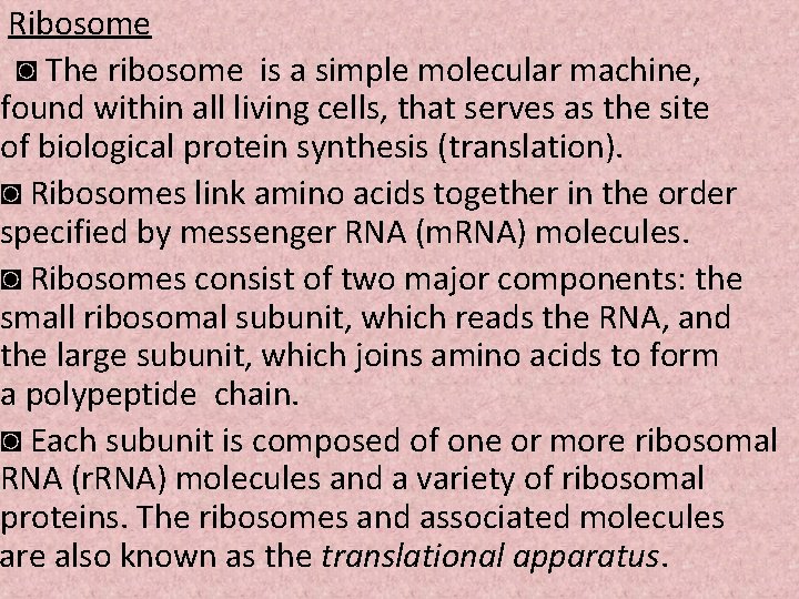 Ribosome ◙ The ribosome is a simple molecular machine, found within all living cells,