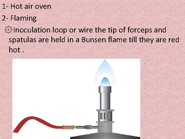 1 - Hot air oven 2 - Flaming ۞Inoculation loop or wire the tip