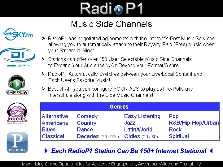 Music Side Channels Ø Radio. P 1 has negotiated agreements with the Internet’s Best