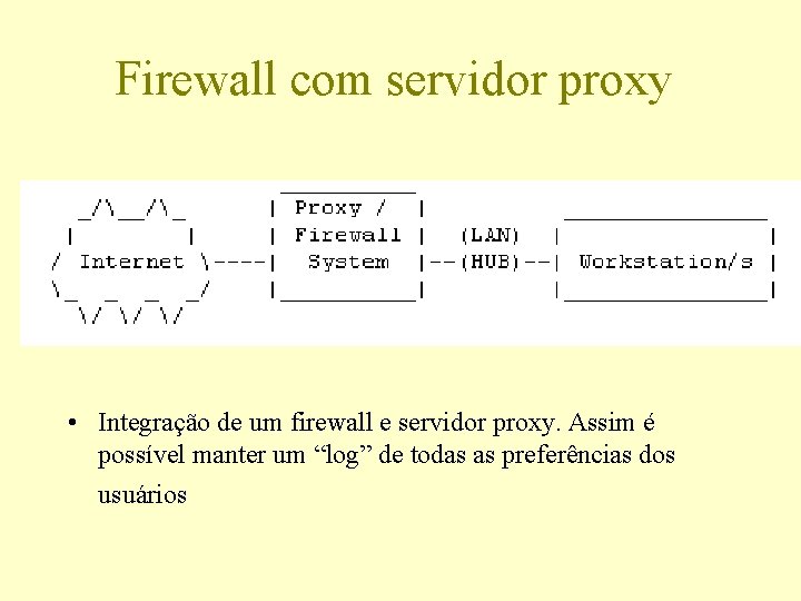 Firewall com servidor proxy • Integração de um firewall e servidor proxy. Assim é