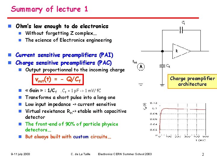 Summary of lecture 1 n Ohm’s law enough to do electronics Without forgetting Z