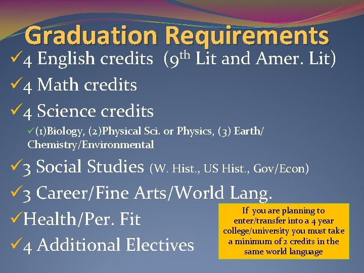 Graduation Requirements th ü 4 English credits (9 Lit and Amer. Lit) ü 4