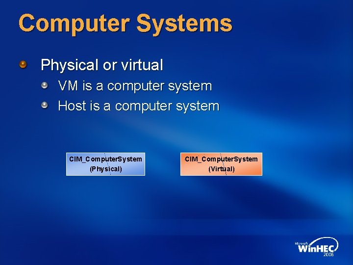 Computer Systems Physical or virtual VM is a computer system Host is a computer